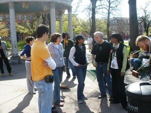 Neighbors gathering for a park workday
